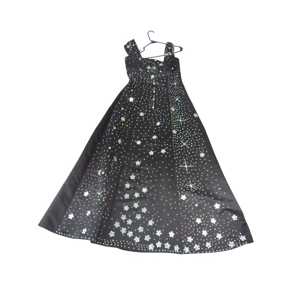 Black Satin DIY Rhinestone Floral Embellished Formal Evening Gown Ball Gown 3258